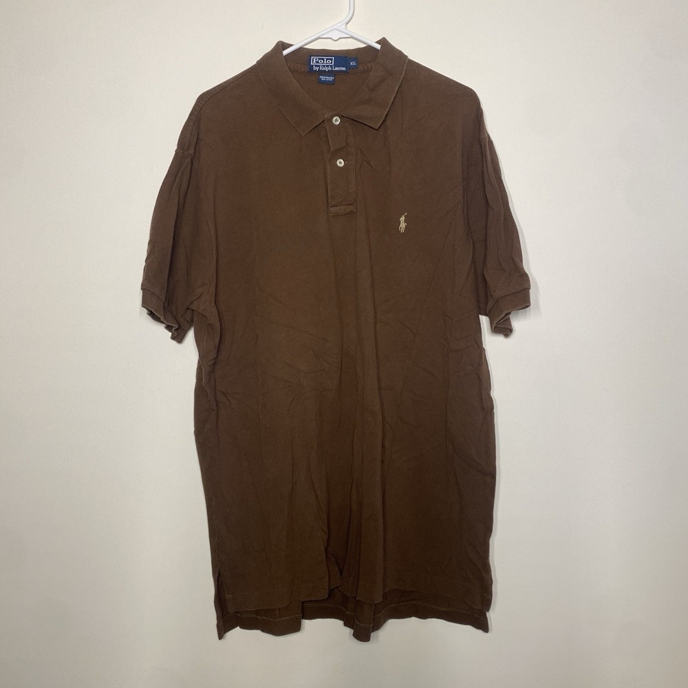 Ralph Lauren Polo Shirt Mens XL Brown Embroidered Pony Logo Short Sleeve Golf